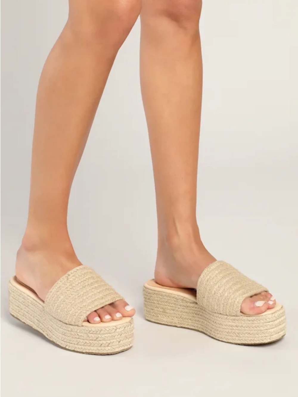 Lulu's Natural Beige Espadrille Platform Slide Sandals